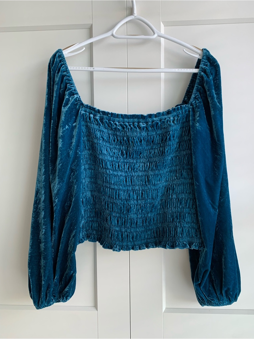 Anthropologie Smocked Puff Sleeve Square Neck Velvet Top Size L - Picture 4 of 12